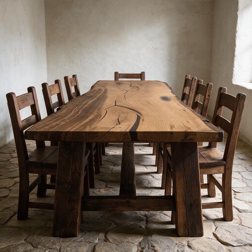 Luxury Live Edge Chestnut Dining Table – Single Slab Solid Wood Dinner Table