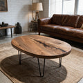 Single Piece Organic Walnut Oval Coffee Table – Handcrafted Raw Wood Center Table