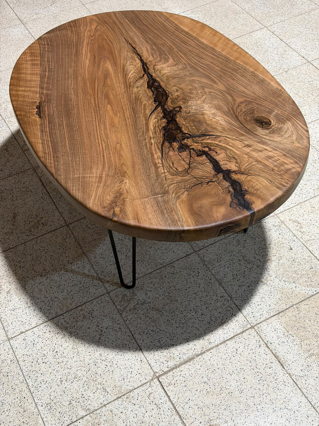 Single Piece Organic Walnut Oval Coffee Table – Handcrafted Raw Wood Center Table