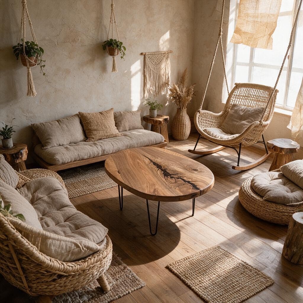 Single Piece Organic Walnut Oval Coffee Table – Handcrafted Raw Wood Center Table