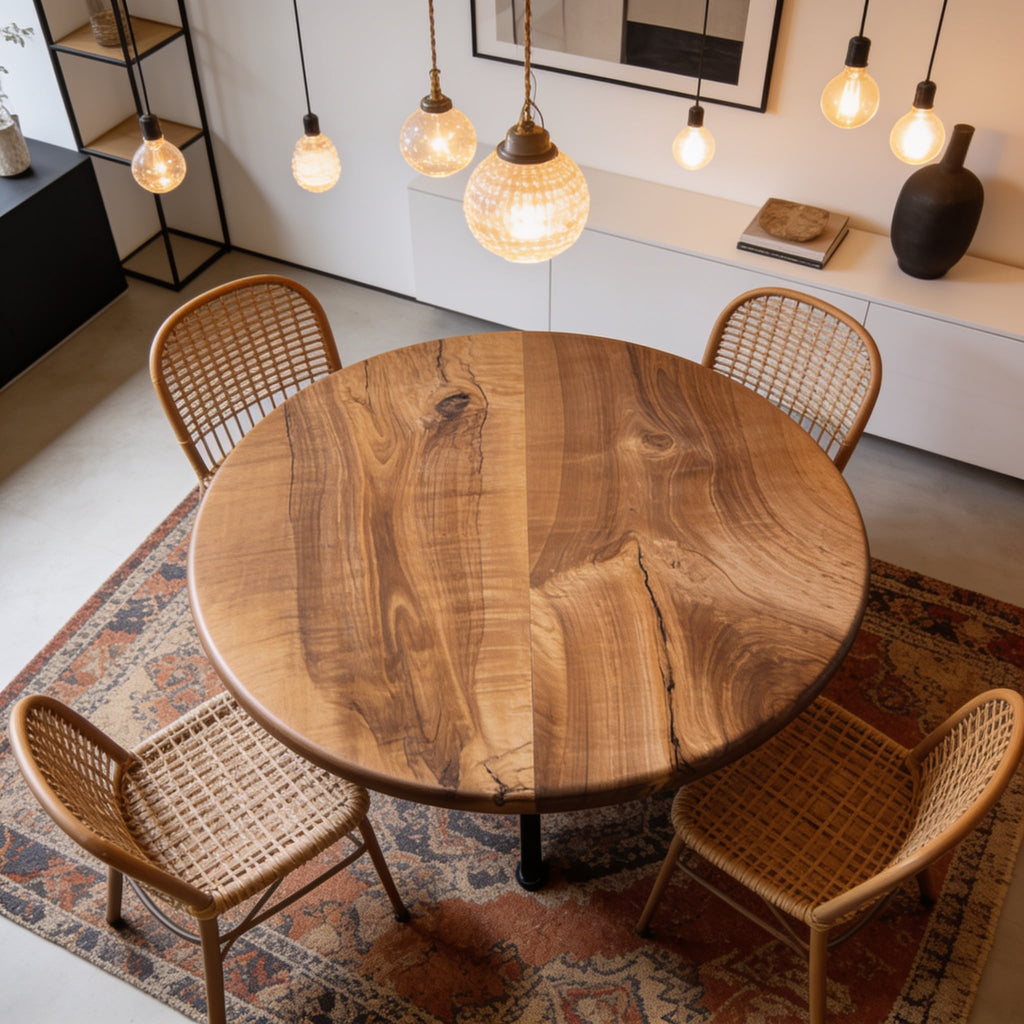 ELEVATE YOUR SPACE WİTH A SLEEK ROUND SOLİD WALNUT DINING TABLE