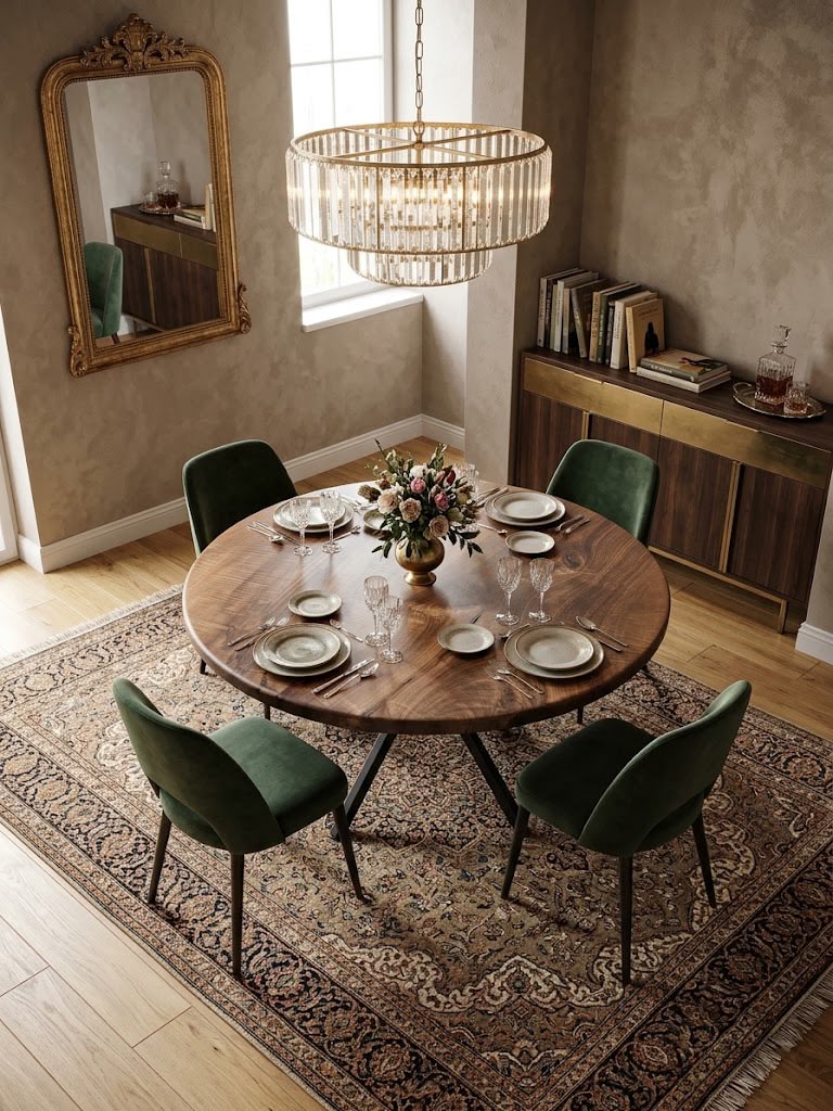 ELEVATE YOUR SPACE WİTH A SLEEK ROUND SOLİD WALNUT DINING TABLE