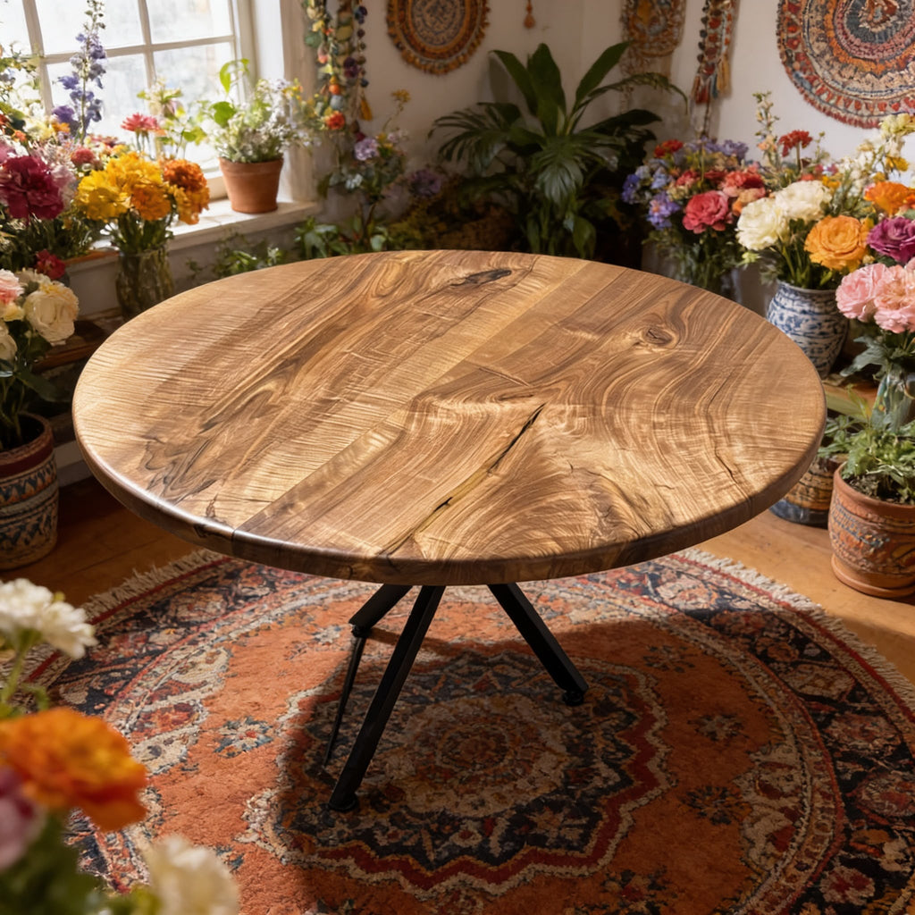 ELEVATE YOUR SPACE WİTH A SLEEK ROUND SOLİD WALNUT DINING TABLE